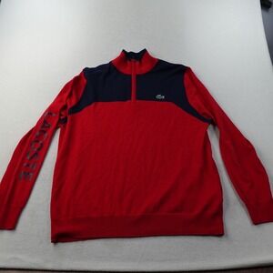 Lacoste Sport Wool 1/4 Zip Sweater Mens XL Blue Red Colorblock Croc Mock Neck